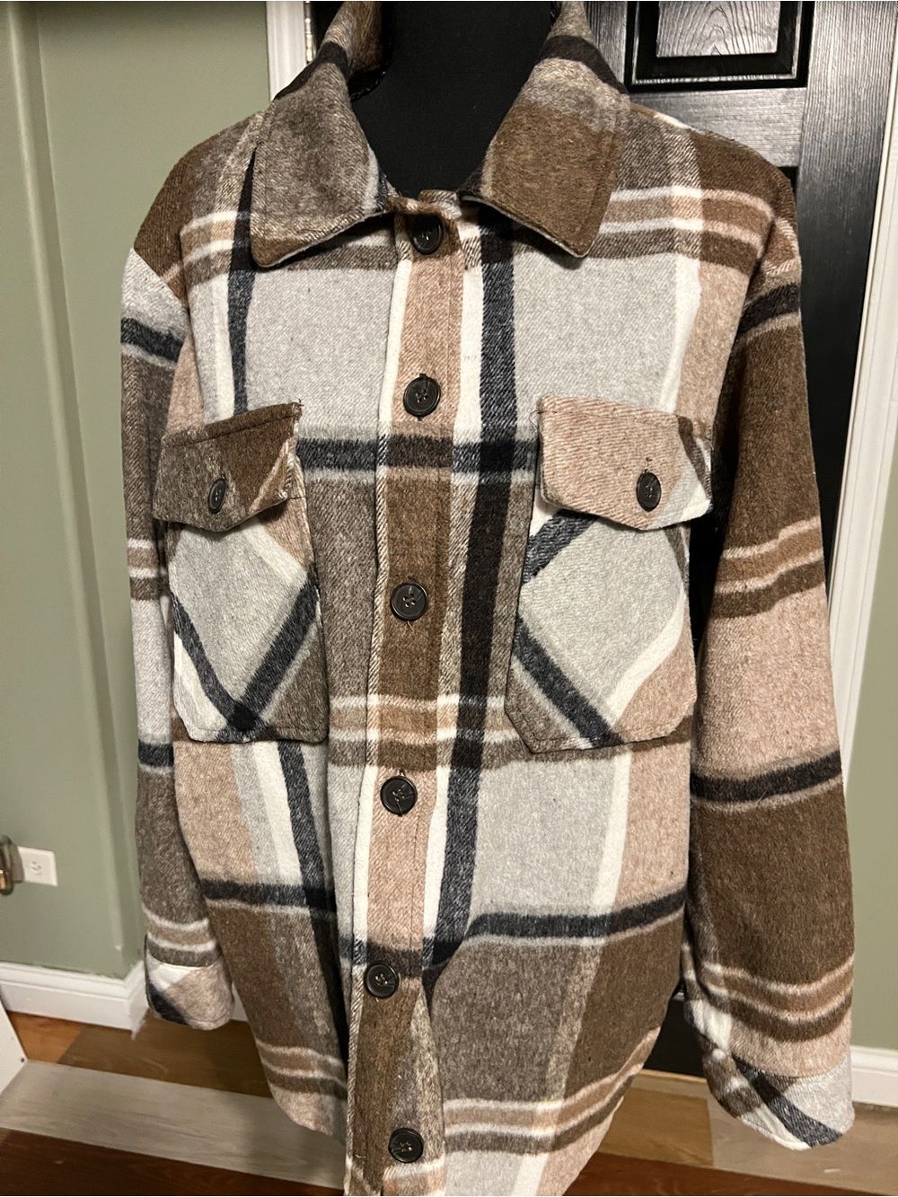 Thread & Supply Plaid Shirt Jacket in Brown, Cream & Gray